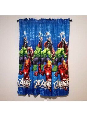 Marvel Avengers Assemble Blue Window Curtains 2 Panels 82" x 63" Superhero Desig